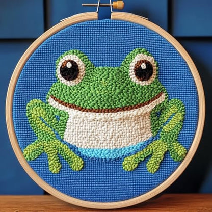 Punch Needle Kits for Beginners A Cartoon Cute Green Frog 20x20cm(2) by Unknown