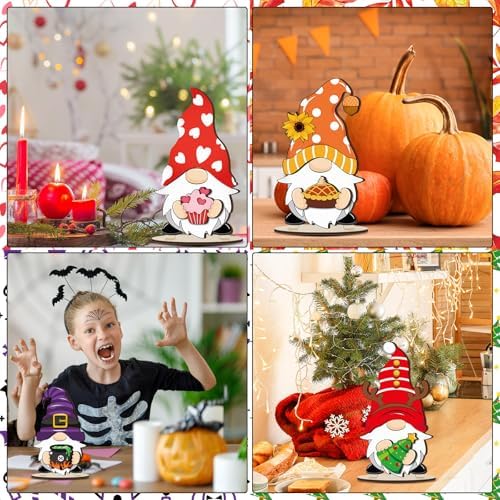 Wonderjune 14 Pack Fall Craft Autumn Interchangeable Wooden Gnome Crafts Creative Harvest Decor Perfect for Gifts and Family Activities - Image 5