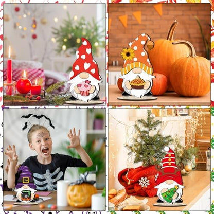 Wonderjune 14 Pack Fall Craft Autumn Interchangeable Wooden Gnome Crafts Creative Harvest Decor Perfect for Gifts and Family Activities - Image 5
