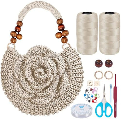 ACRNIGHEET Crochet Kit for Beginners White Khaki Crochet Purse Bag for Women DIY Tote Bag Making Kit with Step-by-Step Tutorials Hobbies Project for Starter Boho Style Gift Ideas by ACRNIGHEET