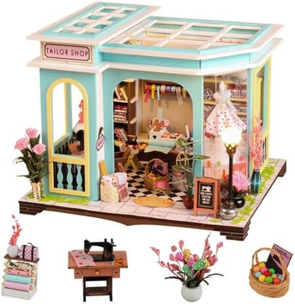 DIY Miniature Dollhouse Kit, Mini House Making Kit w/LED, Tailor's Shop by Weservehomeforbetterlife
