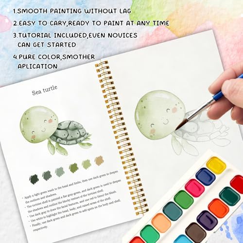 Marine Life Watercolor Workbook, Water Coloring Book, 12 Patterns, Ocean Dreams Watercolor Kit for Beginners, DIY Gift for Adults,Fun Family Art Activity and Gift - Image 4