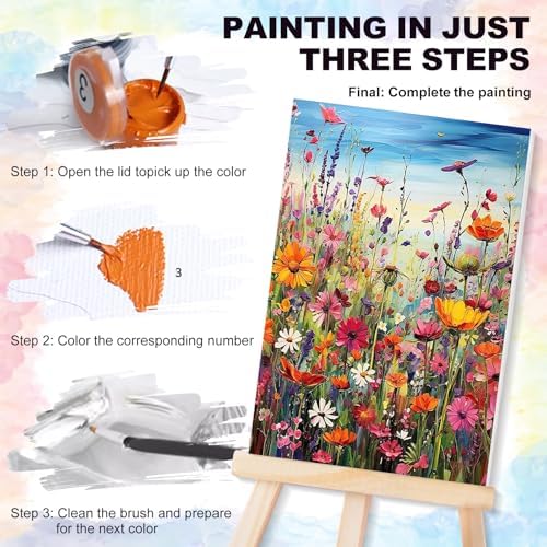 4 Pack Framed Paint by Numbers Kit for Adults Wildflowers with Wooden Easel - Image 4