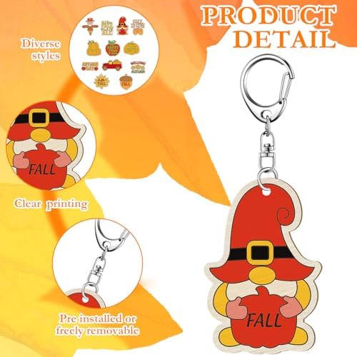 RattanView 24 Pcs Fall Craft Keychains DIY Keychain, 12 Styles - Image 3