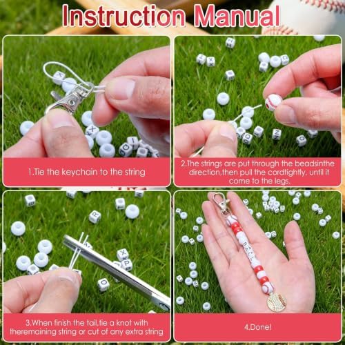 Tuhangcc 500 Pcs Baseball DIY Keychain Making Kit, Adjustable Letter Alphabet Beads Strings,8 Charm 16 Cards with Lobster Clasps & Strings for Sport Theme Party Favor Gift (Baseball) - Image 5
