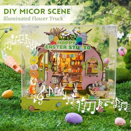 DIY Miniature House Kit (Easter Egg Truck) Tiny Dollhouse Kits for Adults to Build, Mini Model Kits with LED Light&Music Box&Dust-Proof Cover, Birthday Gifts for Family Friends - Image 2
