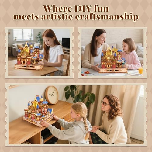 DIY 3D Wooden Puzzles for Adults,Alnwick Castle Miniature House Kit with LED Lights Arts and Crafts for Home Decor Creative Gift for Boys Girls - Image 5
