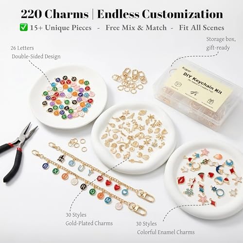 Kupor DIY Keychain Making Kit - Assorted Gold Enamel Charms, Storage Box, Instruction, 30-Min Quick Make, Bag Charms & Keychain Charms, Eco-Friendly, Craft Lovers, Ideal Gift for Any Festiva - Image 2