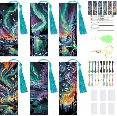 NEGEKFKX 6 Pcs Starry Sky Cross Stitch Bookmark Kit for Adult Beginners by NEGEKFKX