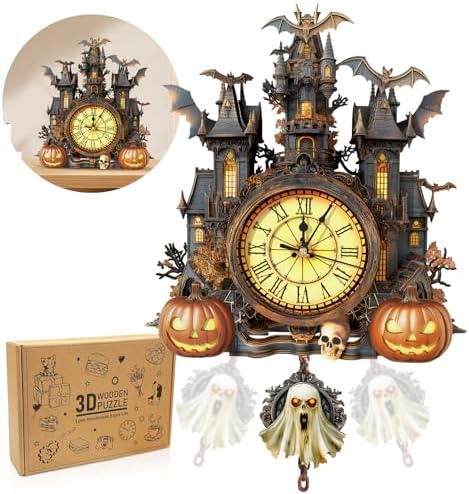 Halloween 3D Puzzles for Adults Halloween Puzzle Clock Adult Craft by Cutywood