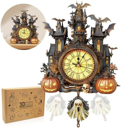 Halloween 3D Puzzles for Adults Halloween Puzzle Clock Adult Craft by Cutywood