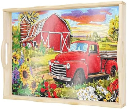 DOTSOPS DIY Red Car Diamond Painting Serving Tray with Handle for Adults by DOTSOPS