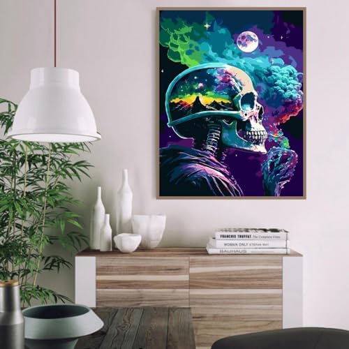 pchmcu DIY Skull Paint by Numbers Kits for Adults,Paint by Number for Adults Beginner Moon,Skeleton Paint by Numbers Kits on Canvas Without Frame for Home Wall Decor 16x20inch - Image 2