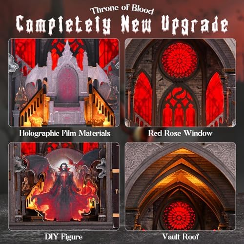 MiniCity Book Nook Kit, Gothic 3D Wooden Puzzle Dollhouse with LED Light, Laser Film Craft Book Shelf Insert Decor, 101Pcs DIY Assembly Model with Full Tools & Color Instruction - Throne of Blood - Image 3
