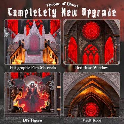 MiniCity Book Nook Kit, Gothic 3D Wooden Puzzle Dollhouse with LED Light, Laser Film Craft Book Shelf Insert Decor, 101Pcs DIY Assembly Model with Full Tools & Color Instruction - Throne of Blood - Image 3