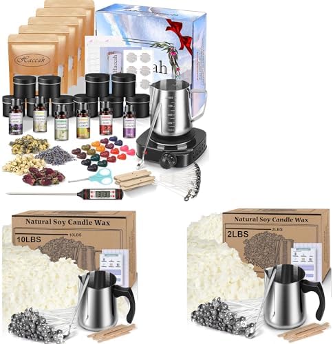 Complete Candle Making Kit with Wax Melter, Making Supplies,DIY Arts&Crafts Gift for Beginners,Adults,Including 500w Electronic Stove,Wicks,Rich Scents,Dyes,Melting Pot, Thermometer,Candle tins by CandleMakingKits