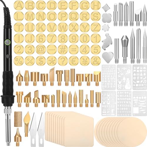 Lothee 136 Pcs Wood Burning Kit for Adults Beginners, Adjustable Temperature Pyrography Pen Set with Alphabet Number Tips, Stencils & Wood Chips, DIY Wooden Burner Tool for Embossing Carving by Lothee