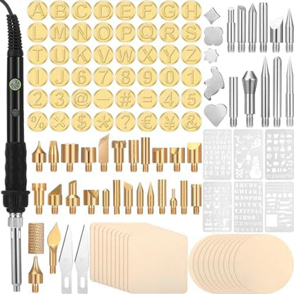 Lothee 136 Pcs Wood Burning Kit for Adults Beginners, Adjustable Temperature Pyrography Pen Set with Alphabet Number Tips, Stencils & Wood Chips, DIY Wooden Burner Tool for Embossing Carving by Lothee