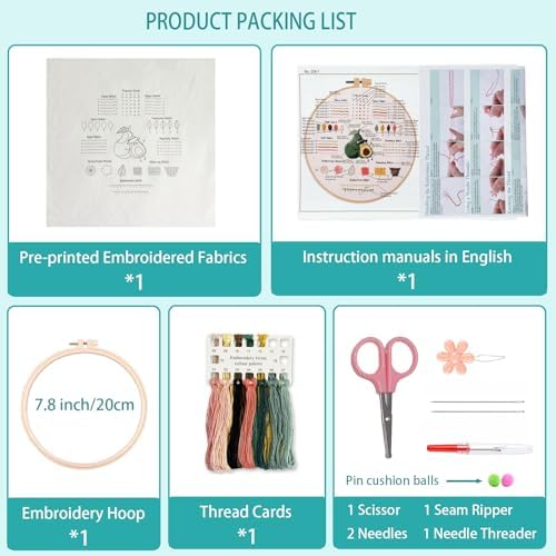IUHUI Embroidery Kit for Beginners Adults - 26 Floral Letters Easy Patterns, DIY Hand Stitching Embroidery Set with Hoop (Flower and Grass Letter C) - Image 4