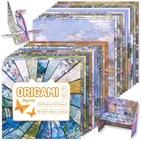 JoyCat Monet Patterned Origami Paper, 50 Double-Sided Sheets, 6x6 Inch by JOYCAT