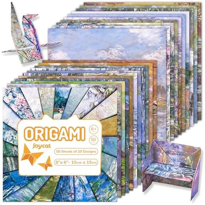JoyCat Monet Patterned Origami Paper, 50 Double-Sided Sheets, 6x6 Inch by JOYCAT