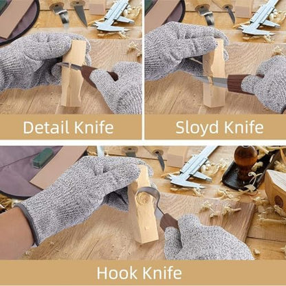 15Pcs Wood Carving Knife Set Walnut Wood Whittling Kit with Detail Wood Knife, Hook Knife for Beginners Wood Carving Tools with Zipper Bag for Kids Adults Woodworking DIY - Image 4