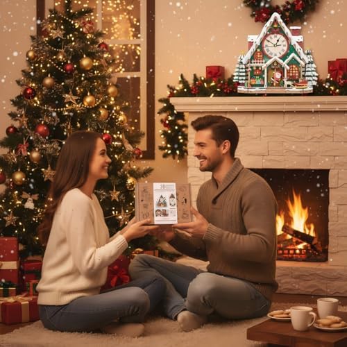 3D Puzzles for Adults, Christmas Snow House Wall Clock 3D Wooden Puzzles Clock Kits for DIY Birthday Gift for Women Men Home Decor Holiday Christmas - Image 3