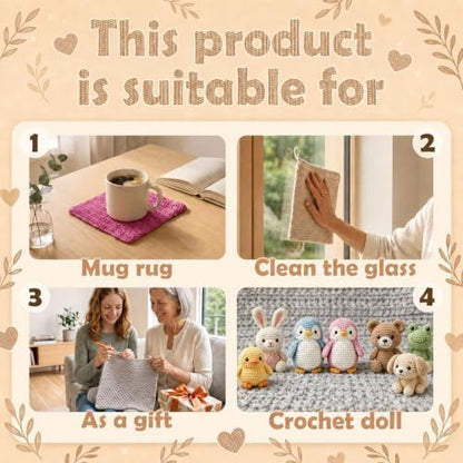 zwzxd Beginner Crochet Kit: Cotton Thread, Hooks & DIY Dishcloth Tutorial （Bold Warm Tone） - Image 5