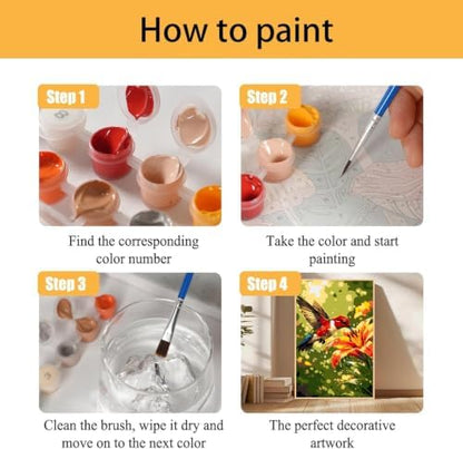 Mowana Hummingbird Paint by Numbers Kit for Adults Beginners, Adult Painting Kit by Numbers with Frame and Easle, Stretched Canvas Bird Paint by Number Kit, 8x12inch - Image 4