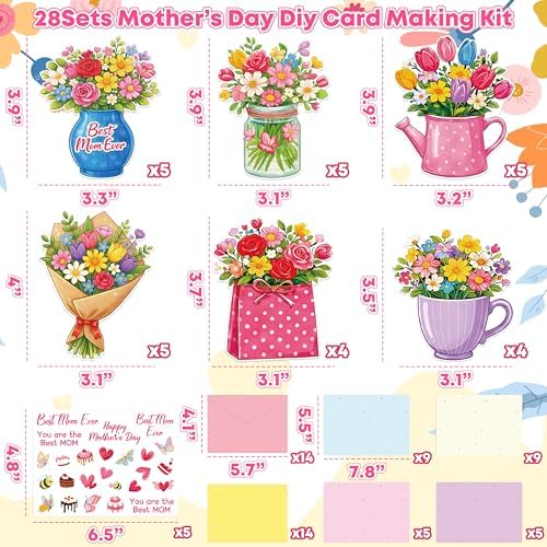 80UncleKimby 28Sets Mother’s Day Crafts Card Making Kit DIY 3D Cards with Envelopes Arts Craft Classroom Exchange Party Favors Bulk Supplies - Image 3