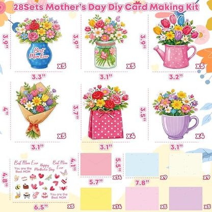 80UncleKimby 28Sets Mother’s Day Crafts Card Making Kit DIY 3D Cards with Envelopes Arts Craft Classroom Exchange Party Favors Bulk Supplies - Image 3