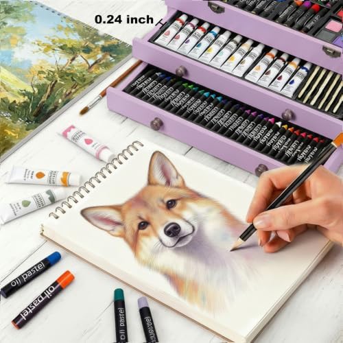 175 Piece Deluxe Art Set with 2 Drawing Pads, Acrylic Paints, Crayons, Colored Pencils, Paint Set in Wooden Case, Professional Art Kit, Art Supplies for Adults, Teens and Artist, Paint Supplies - Image 3