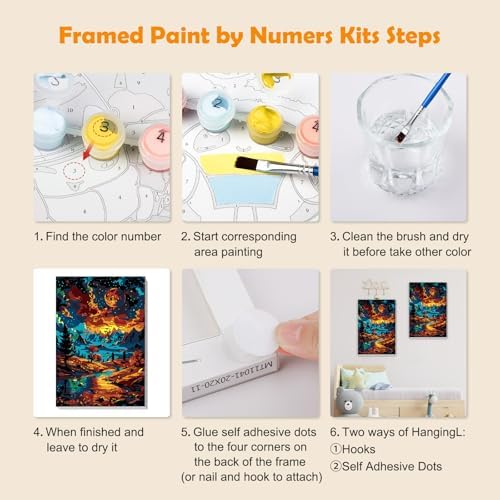 MOGTAA Starry Night Paint by Numbers Kit for Adults with Frame, Mountains Paint by Number Canvas, Landscape Paint by Numbers with Easel, DIY Oil Painting Kit for Home Wall Decor 8 x 12 Inch - Image 6