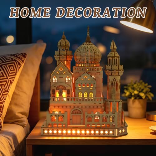 3D Wooden Puzzles for Adults, DIY Dreamy Castle Model Kit with Spark Light - Image 7