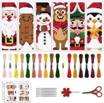 ACRNIGHEET 6PCS Christmas Cross Stitch Bookmark Kit for Beginner Stamped Cross Stitch Kits for Adults DIY Embroidery Bookmark Kits with English Instructions Hand Craft Gift 8.5''x3'' 11CT by ACRNIGHEET
