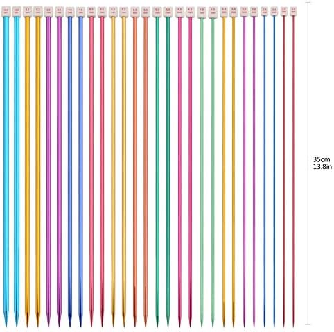 BCMRUN 28Pcs/14 Pairs Stainless Steel Knitting Needles Set, Colored Straight Single Pointed Metal Knitting Needles, 14 Size from 2.0mm-10.0mm, 13.8 Inches Length for Handmade DIY Knitting (35cm) - Image 3