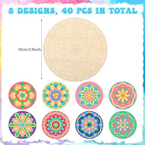 Blosssound 40 Pcs Unfinished Wood Mandala to Paint, 4 Inch, Classic - Image 2