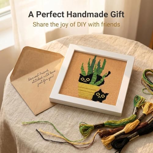 Black Cat Stamped Cross Stitch Kits for Beginners Adults with Framed - Image 6