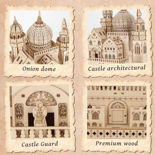 3D Wooden Puzzles for Adults, DIY Dreamy Castle Model Kit with Spark Light - Image 3