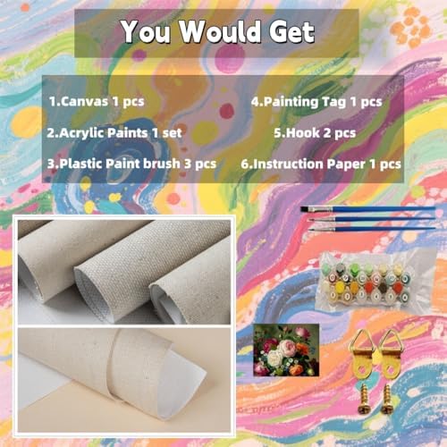 TINDAY Paint by Numbers Kit for Adults Paint by Number for Adults Beginner Peony Painting by Number for Adult Flowers on Canvas Acrylic Painting Wall Decor 16x20 in - Image 6