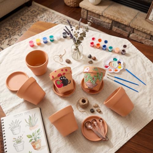 Ferrochef 6 Set 6 Set 4.7'' Terracotta Flower Pot Painting Craft Kit - Image 6