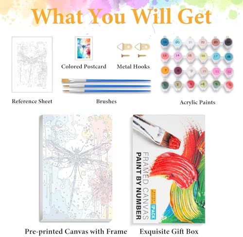 Framed Paint by Numbers Kit for Adults, Dragonfly & Flower Decor 8x12 Inch - Image 5
