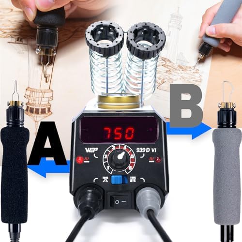 WEP 939D-VI Dual Pen Wood Burning Kit 250-750℃/482-1382℉ A/B Toggle Wood Burning Tool with 2 Detachable Pens, 20 Wood burner Tips, Dual-Barrel Holder. Suitable for Pyrography, Leather Burning Kit - Image 5