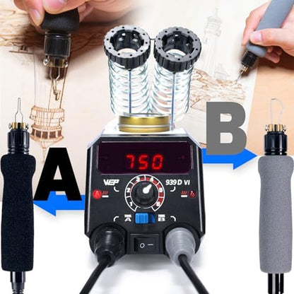 WEP 939D-VI Dual Pen Wood Burning Kit 250-750℃/482-1382℉ A/B Toggle Wood Burning Tool with 2 Detachable Pens, 20 Wood burner Tips, Dual-Barrel Holder. Suitable for Pyrography, Leather Burning Kit - Image 5