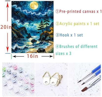 Lovepefe Seaside Scenery Paint by Numbers Kit for Adults Beginner Moon Adult Paint by Number Kits On Canvas Adults Beach Night View Oil Painting Kits for Gift Home Wall Decor 16x20 Inch - Image 5