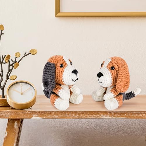 Crochetta Crochet Kit for Beginners, Beginner Crochet Kit for Adults with Step-by-Step Video Tutorials, DIY Crochet Animal Kits Knitting Supplies, 2 Pack Beagle Family (40%+ Yarn) - Image 4