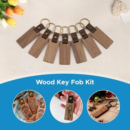 OMTech Wooden Keychain Blanks, Wood Key Chain Bulk, Unfinished Wooden Key Rings Key Tags for Laser Engraving DIY Craft Gift - Image 3