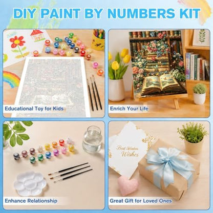 Books Paint by Numbers Kit for Adults, DIY Oil Painting Canvas 16x20inch - Image 7