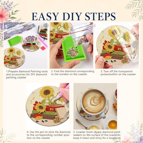 DOTZSO Diamond Art Coaster Kit 8Pcs Book Diamond Painting Coaster 4×4in - Image 4