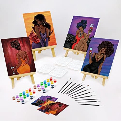 VOCHIC 4 Pack Pre Drawn Canvas Painting Kit for Adults Paint and Sip Party Supplies 12x16 in 8 Acrylic Colors, Brushes, Pallet Chic Girl Art Set - Image 2